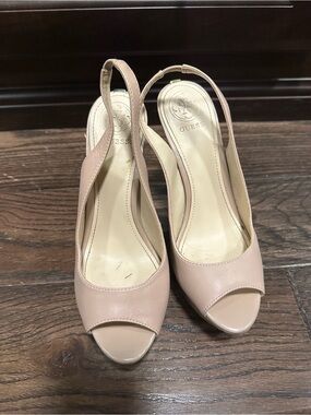 Guess Blush Nude Peep-Toe Slingback Heels